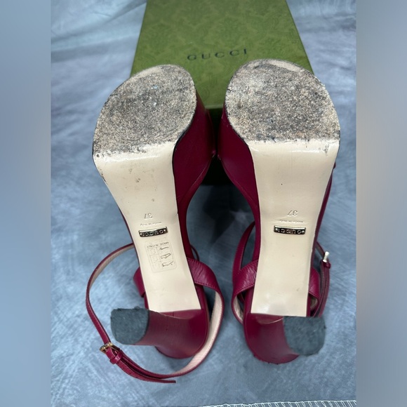Gucci Firenze 1921 Maroon Sandal Heels Leather Sz:37 - Picture 10 of 12